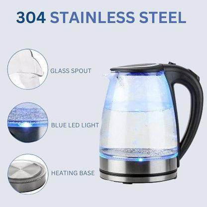 Electric Glass Kettle 1.8L BPA-Free Rapid Boil with LED Light