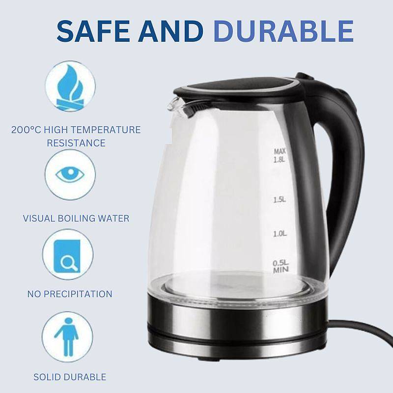 Electric Glass Kettle 1.8L BPA-Free Rapid Boil with LED Light