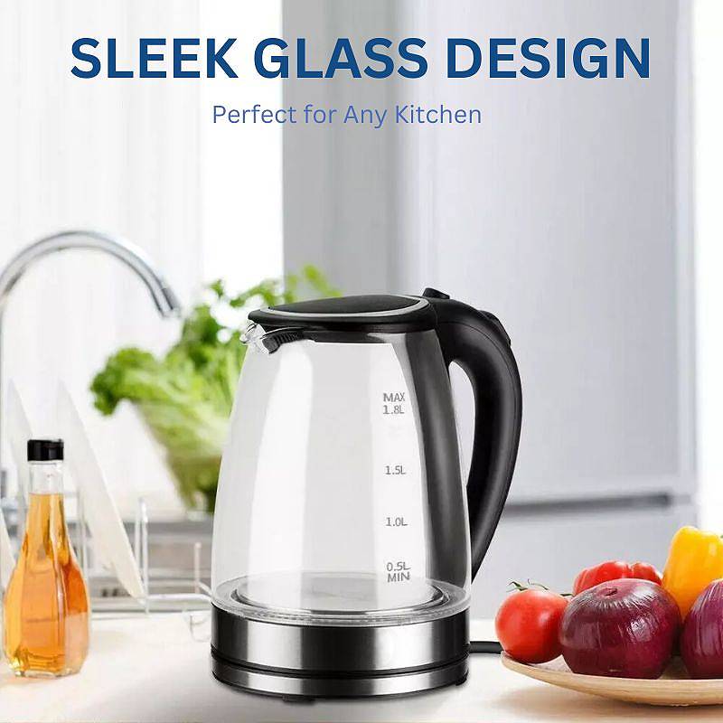 Electric Glass Kettle 1.8L BPA-Free Rapid Boil with LED Light