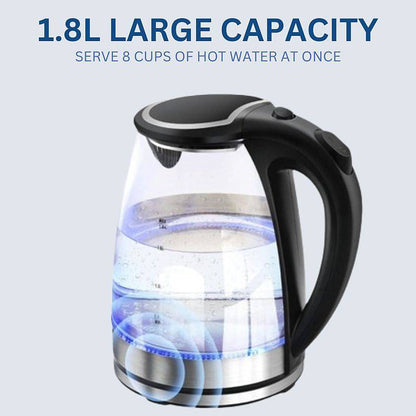 Electric Glass Kettle 1.8L BPA-Free Rapid Boil with LED Light