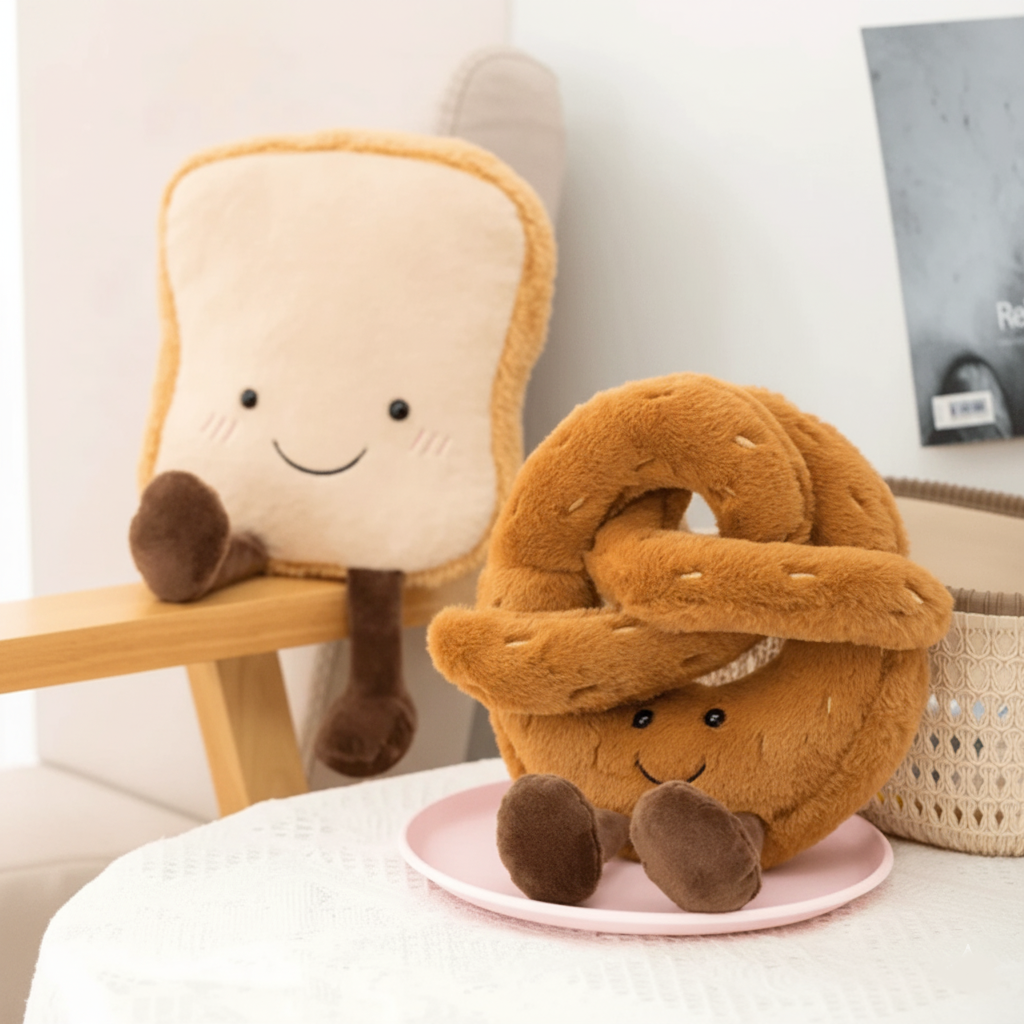 Plush Toy Smiling Pretzel and Toast Duo