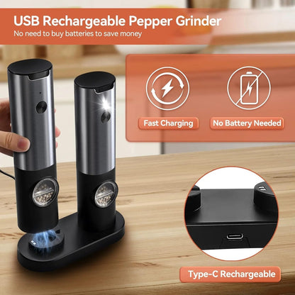 Electric Salt and Pepper Mill USB Rechargeable Adjustable Grinder