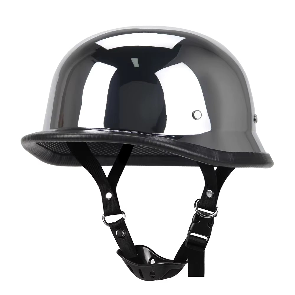 Matte Black Motorcycle Half Helmet with Adjustable Strap