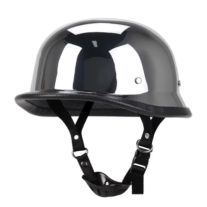 Matte Black Motorcycle Half Helmet with Adjustable Strap