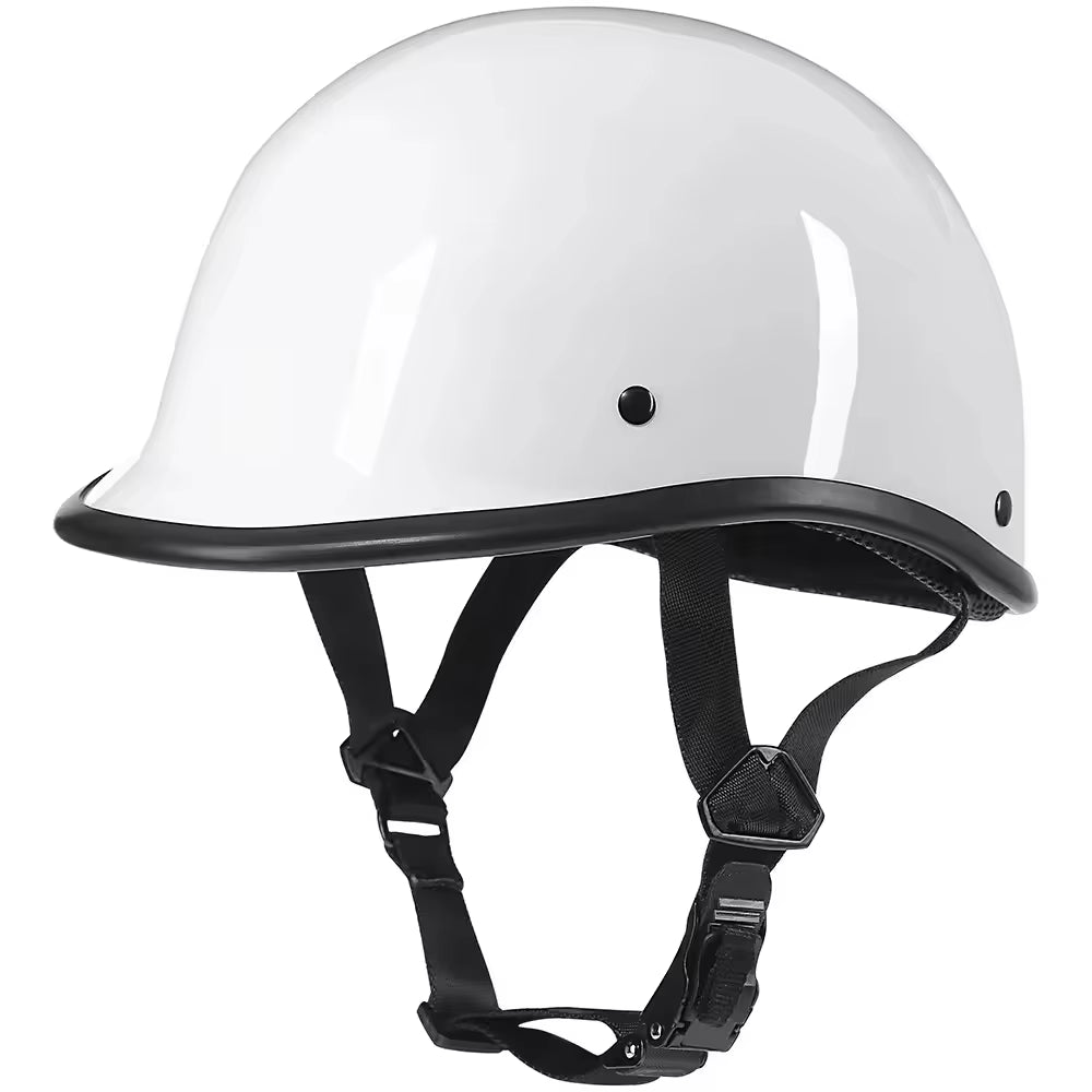 Glossy Black Half Helmet with Adjustable Strap