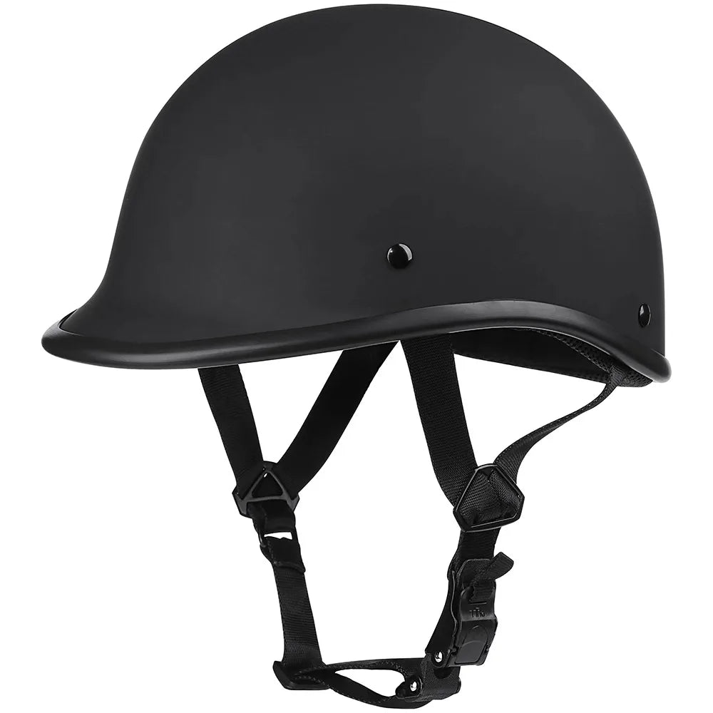 Glossy Black Half Helmet with Adjustable Strap