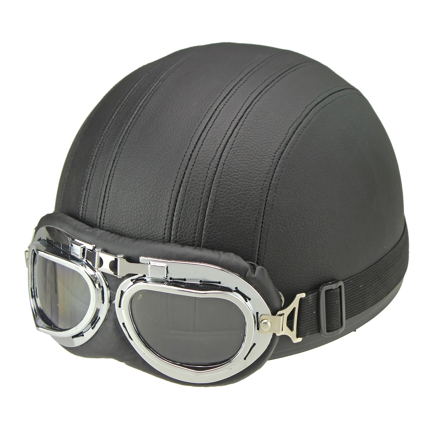 Retro Leather Motorcycle Half Helmet with Goggles