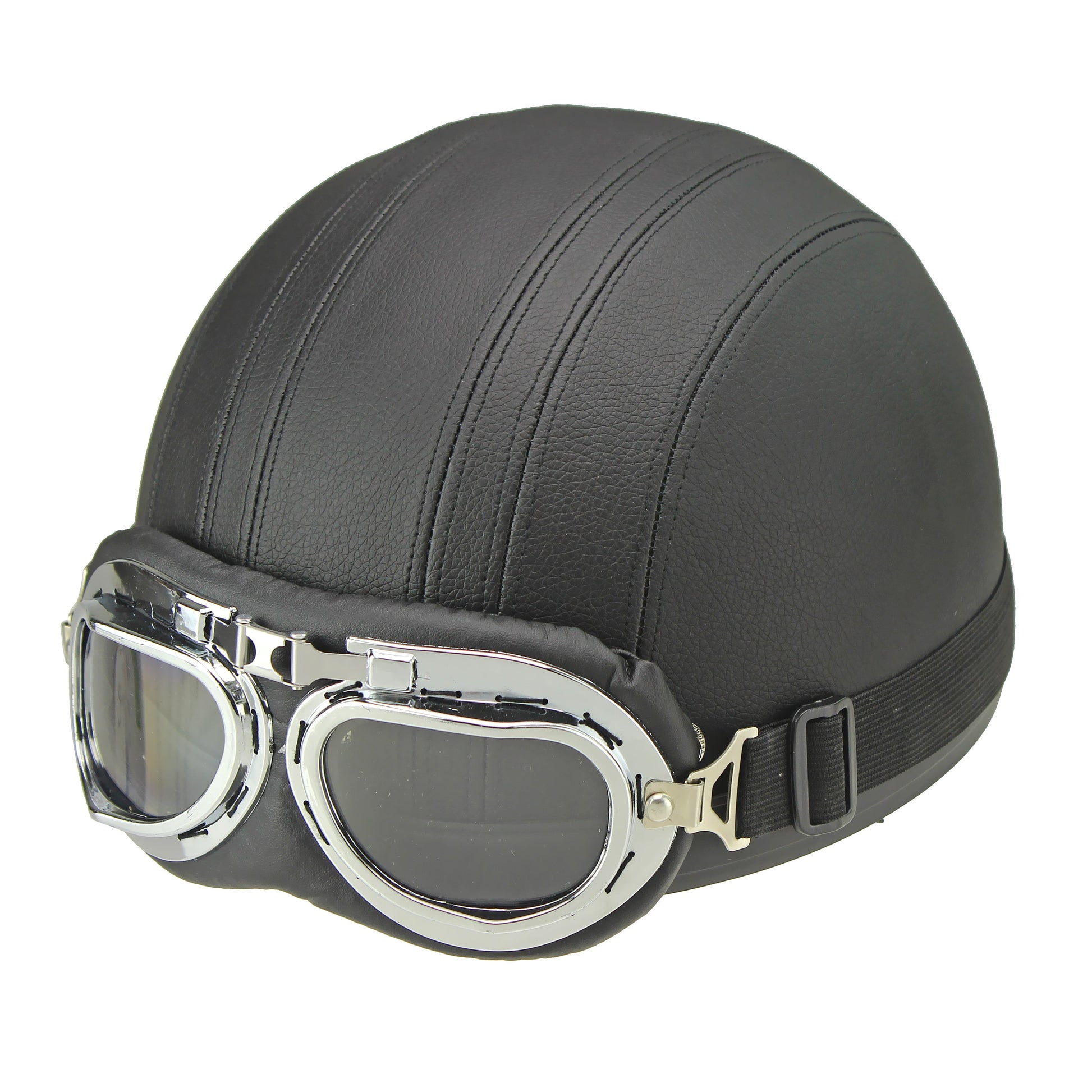 Retro Leather Motorcycle Half Helmet with Goggles