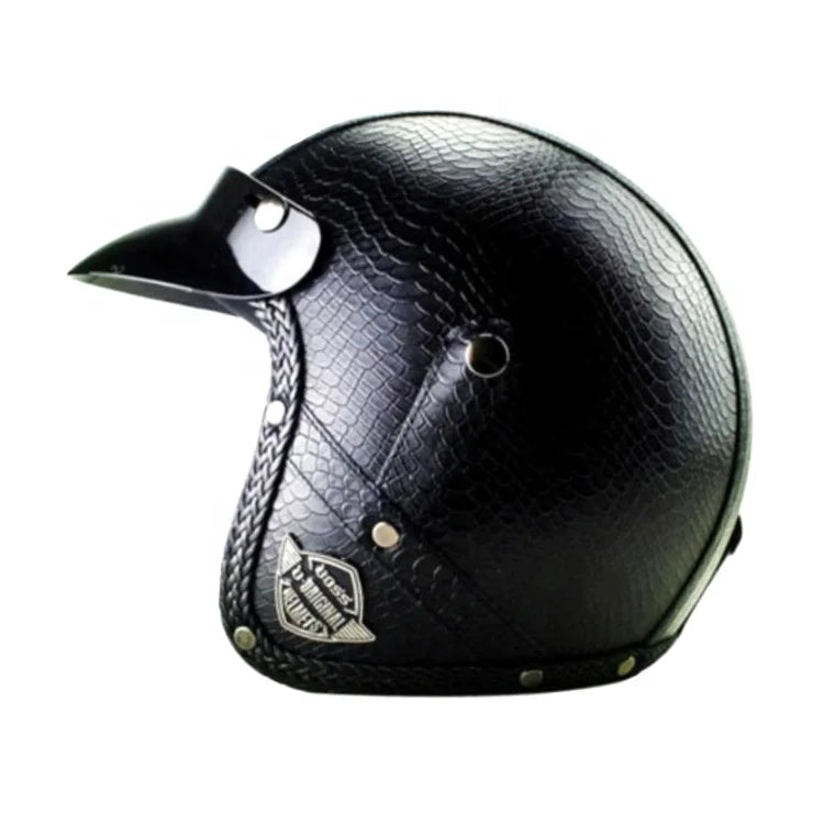 Retro Leather Motorcycle Helmet with Flip-Up Visor