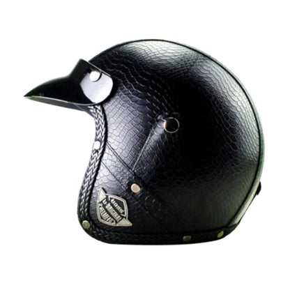 Retro Leather Motorcycle Helmet with Flip-Up Visor