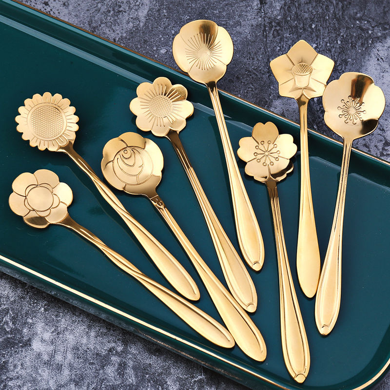 Gold Floral Art Deco Teaspoon Set