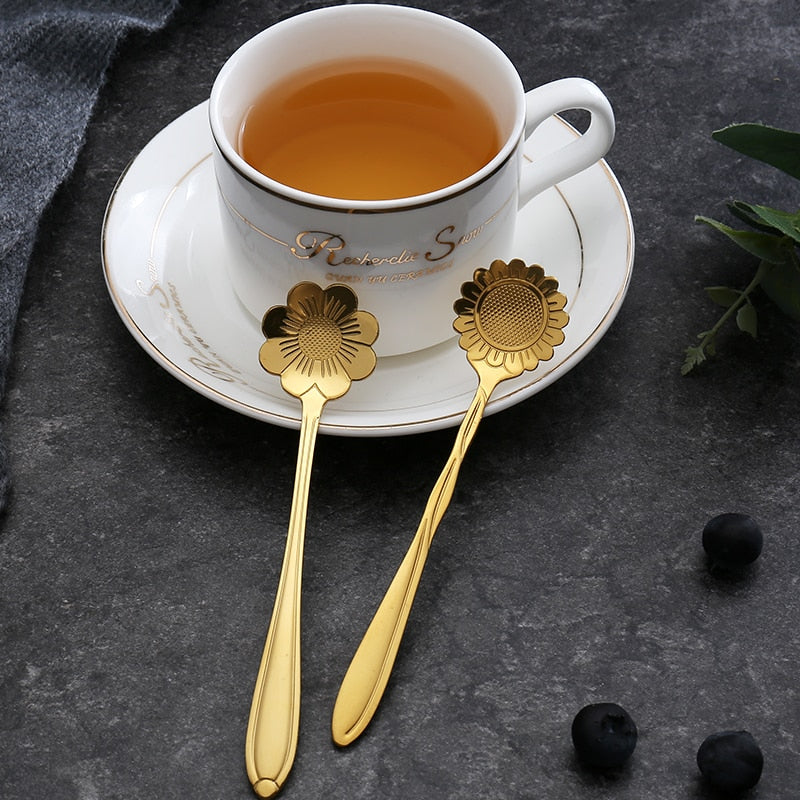 Gold Floral Art Deco Teaspoon Set