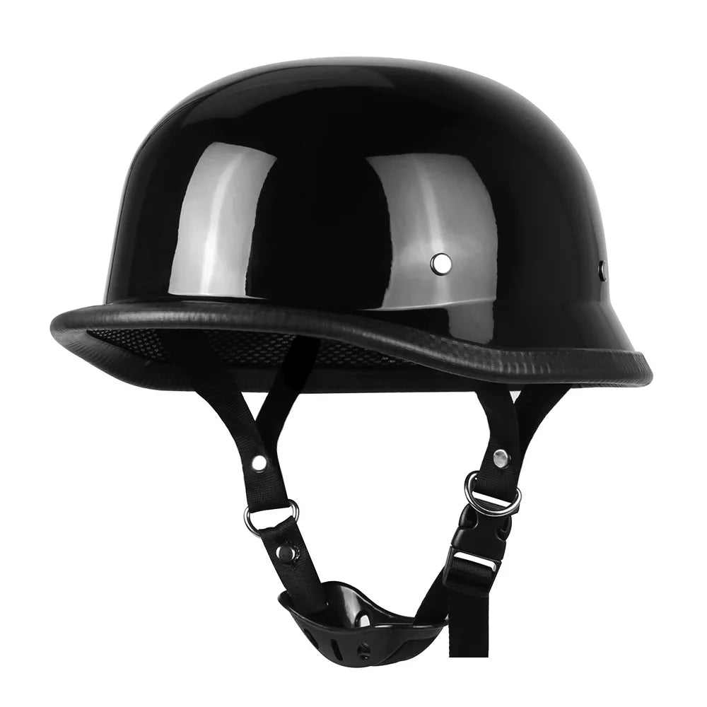 Matte Black Motorcycle Half Helmet with Adjustable Strap