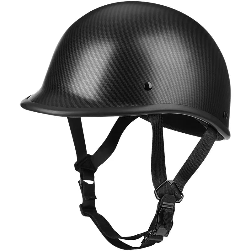 Glossy Black Half Helmet with Adjustable Strap