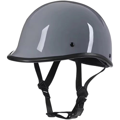 Glossy Black Half Helmet with Adjustable Strap