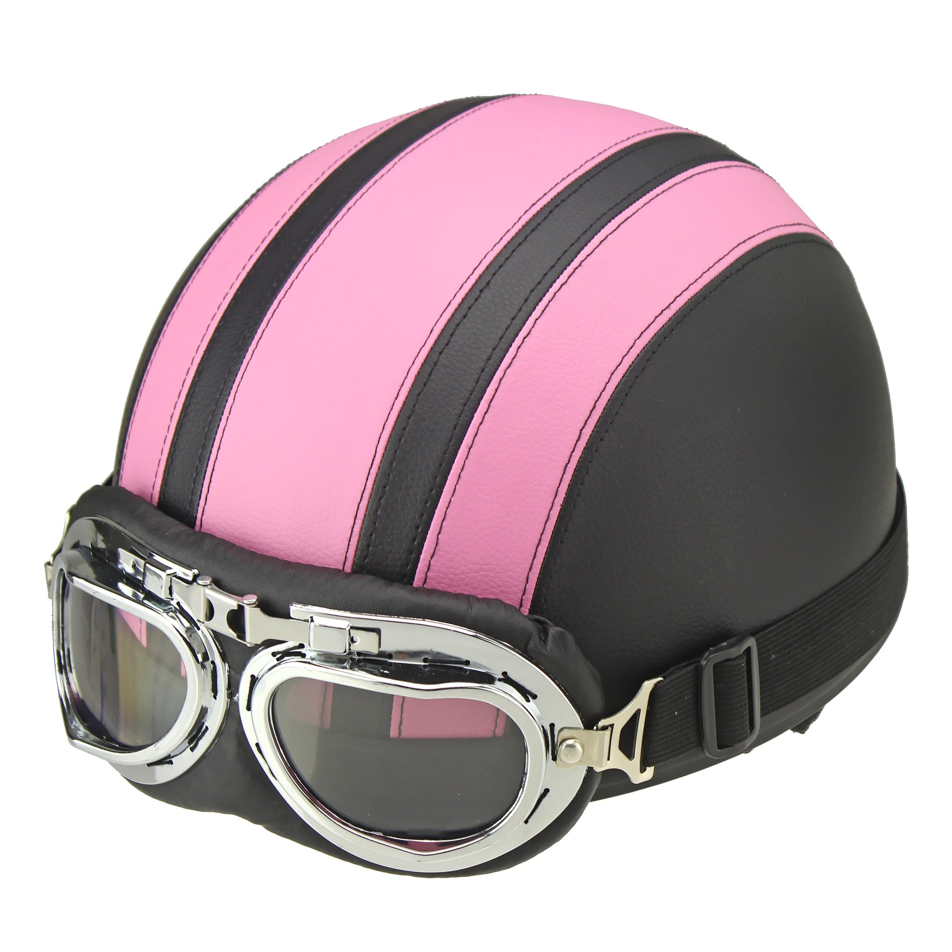 Retro Leather Motorcycle Half Helmet with Goggles