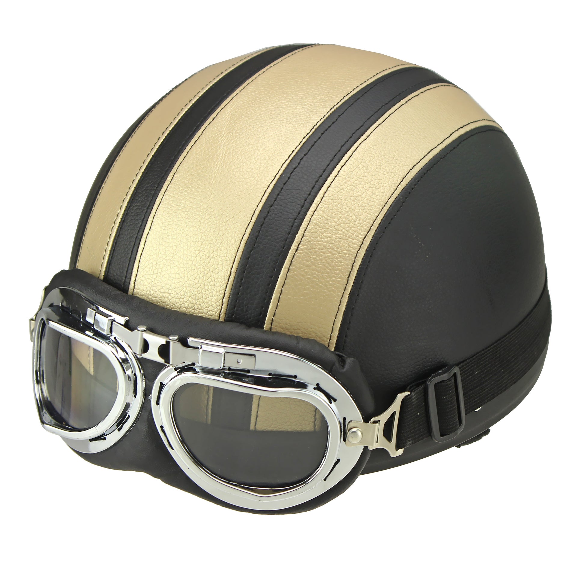 Retro Leather Motorcycle Half Helmet with Goggles