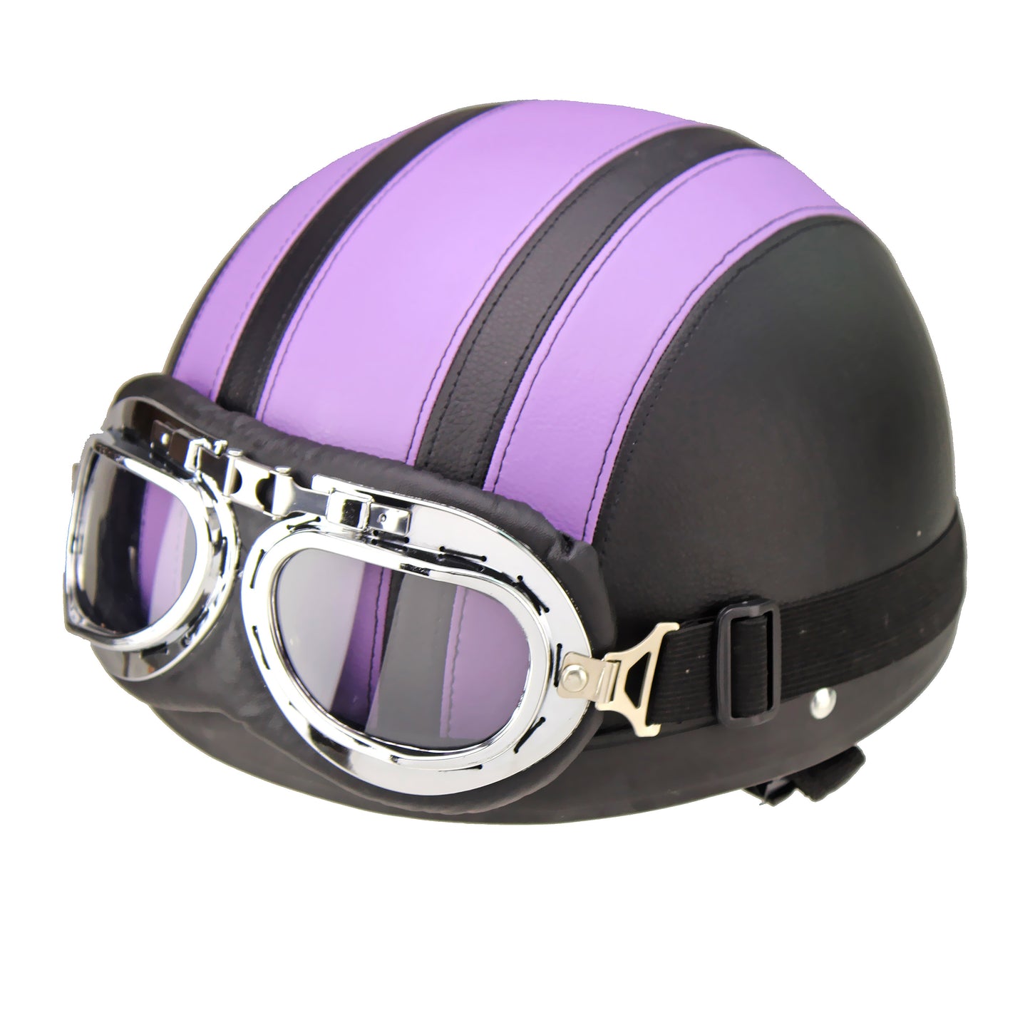 Retro Leather Motorcycle Half Helmet with Goggles