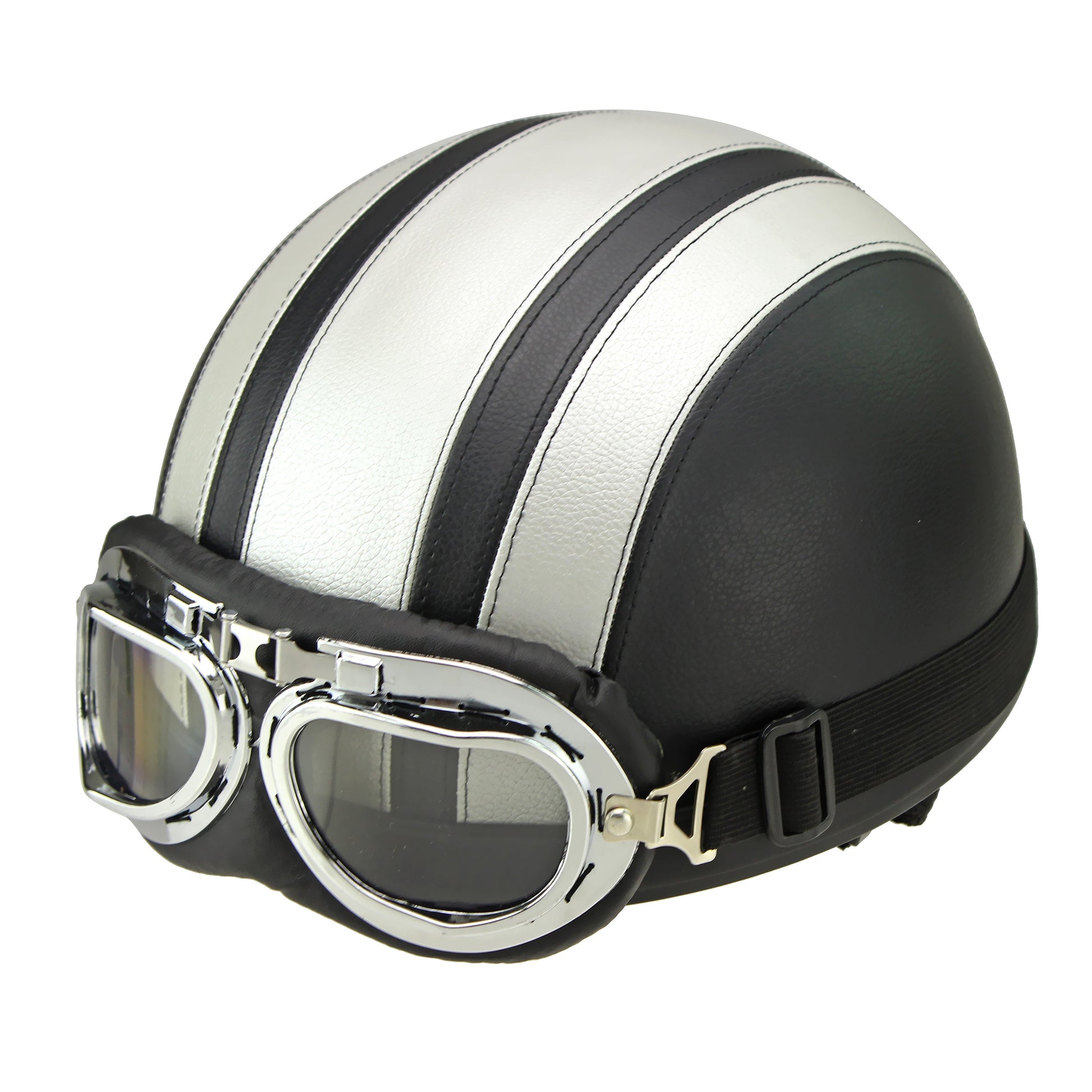 Retro Leather Motorcycle Half Helmet with Goggles