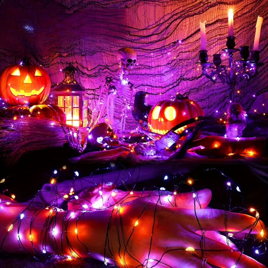 Solar-Powered String Lights Outdoor Orange Purple LED