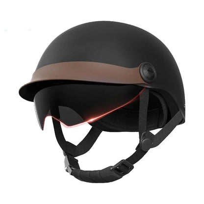Retro Matte Black Motorcycle Half Helmet with Sun Visor