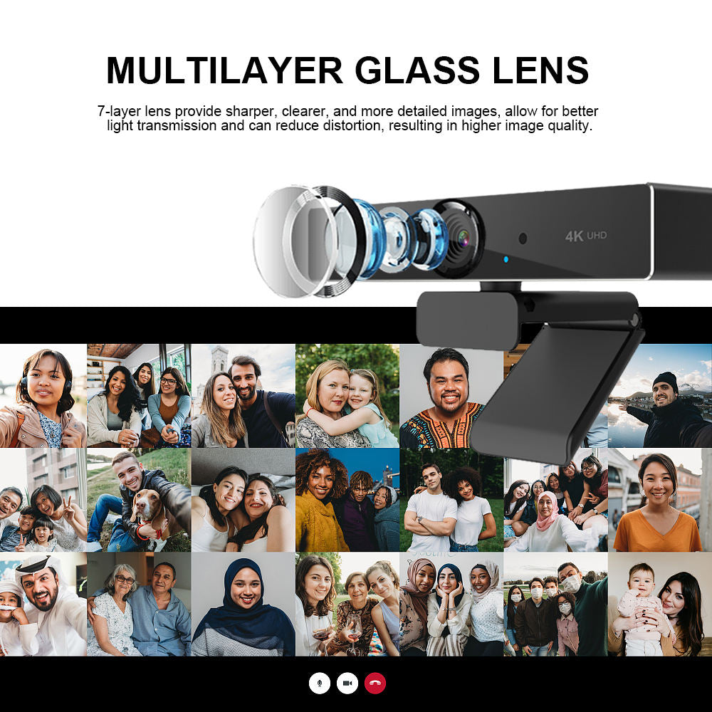 4K Ultra HD Webcam with Autofocus Built-In Mic for Streaming Video