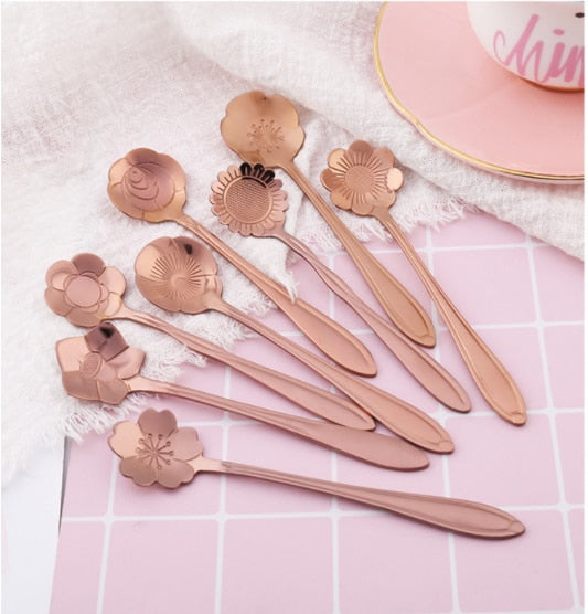 Gold Floral Art Deco Teaspoon Set
