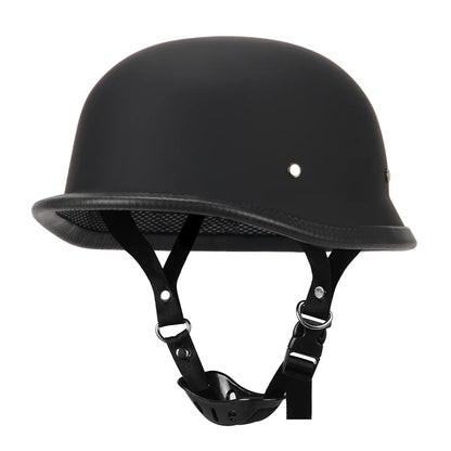 Matte Black Motorcycle Half Helmet with Adjustable Strap