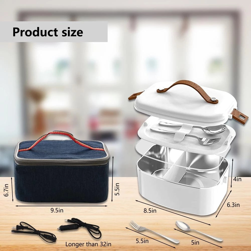 Electric 3-in-1 Portable Lunch Box With Heated Insulated Bag And Cutlery
