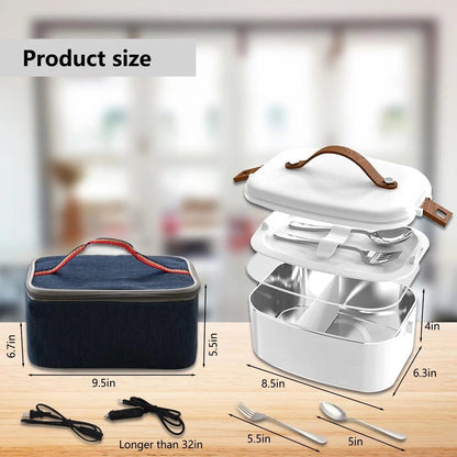 Electric 3-in-1 Portable Lunch Box With Heated Insulated Bag And Cutlery
