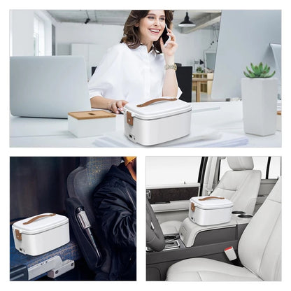 Electric 3-in-1 Portable Lunch Box With Heated Insulated Bag And Cutlery