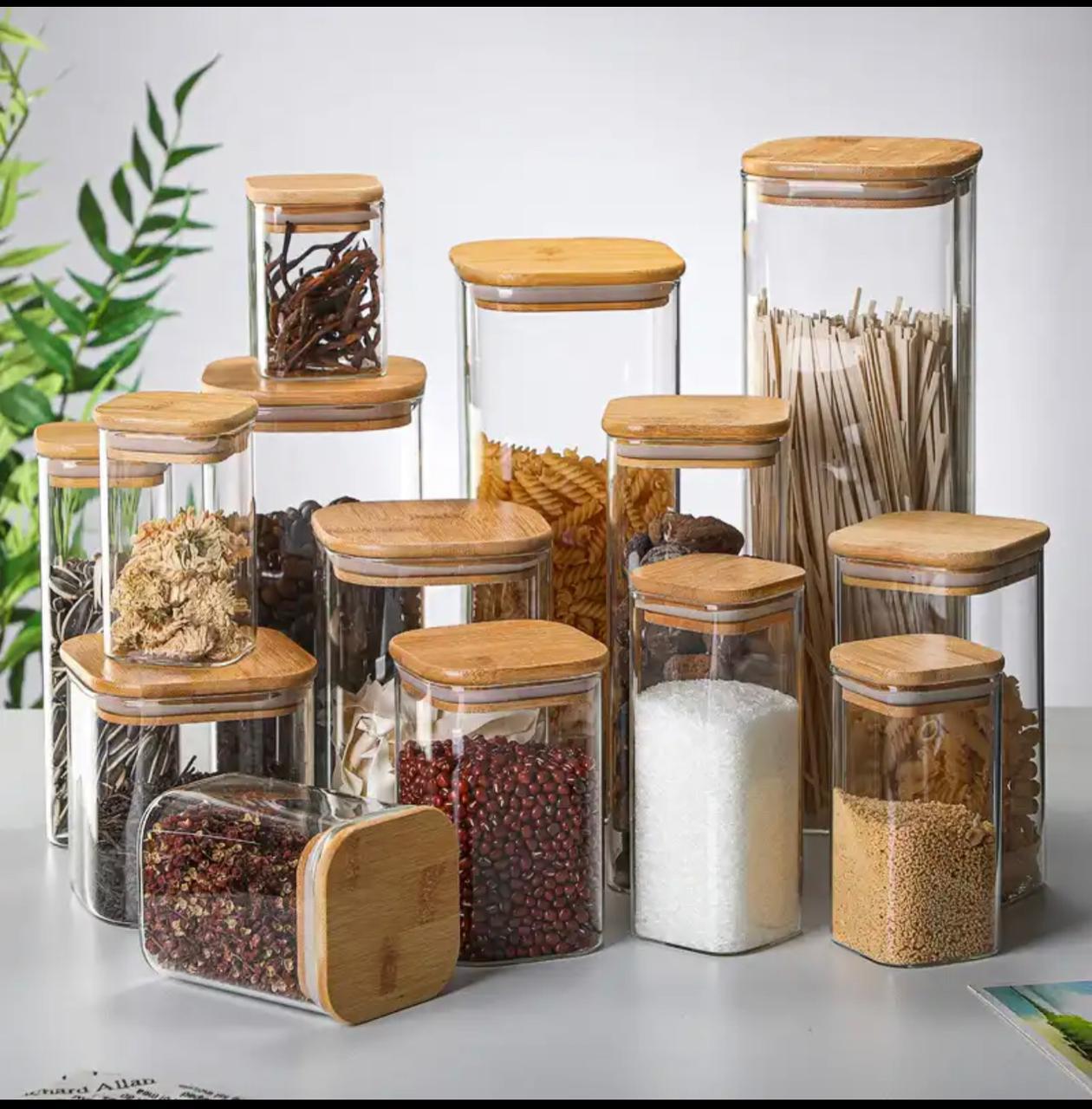 Minimalist Bamboo Lid Glass Storage Jar