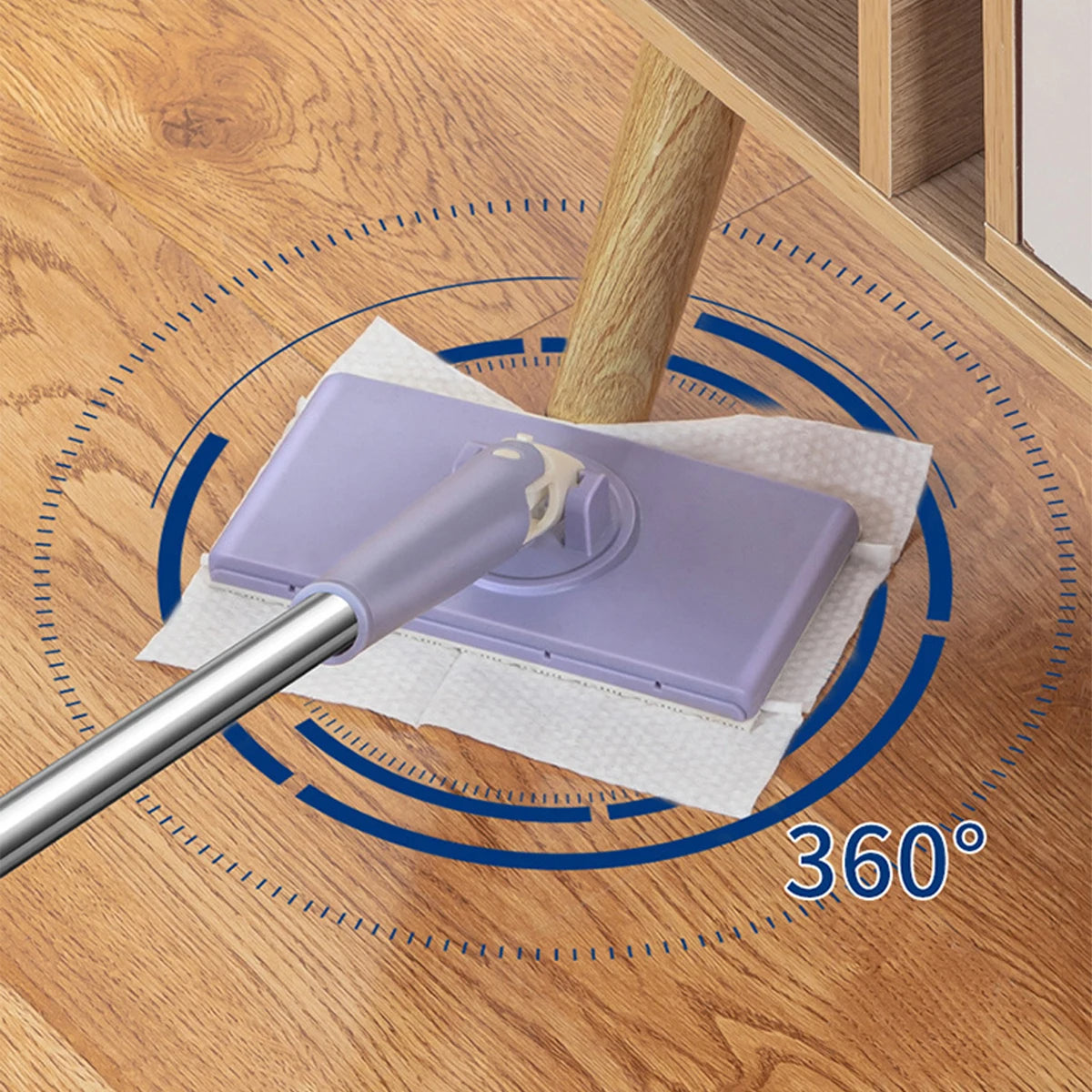 360° Rotating Mop with Wide Flat Head and Flexible Swivel Handle