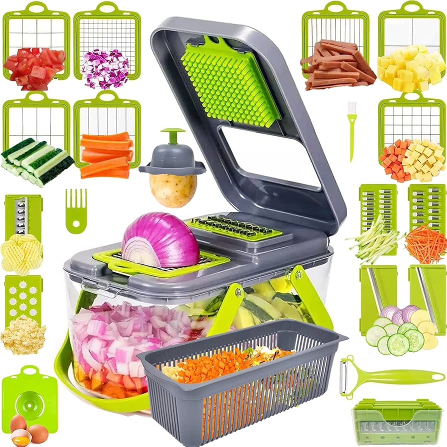 18-in-1 Multi-Function Vegetable Slicer with Safety Grip and Container