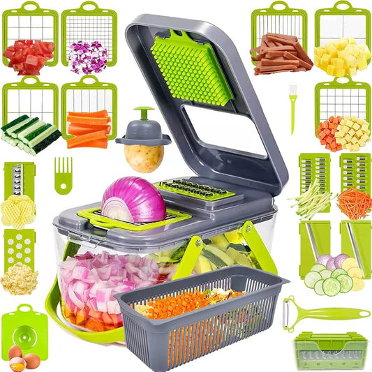 18-in-1 Multi-Function Vegetable Slicer with Safety Grip and Container