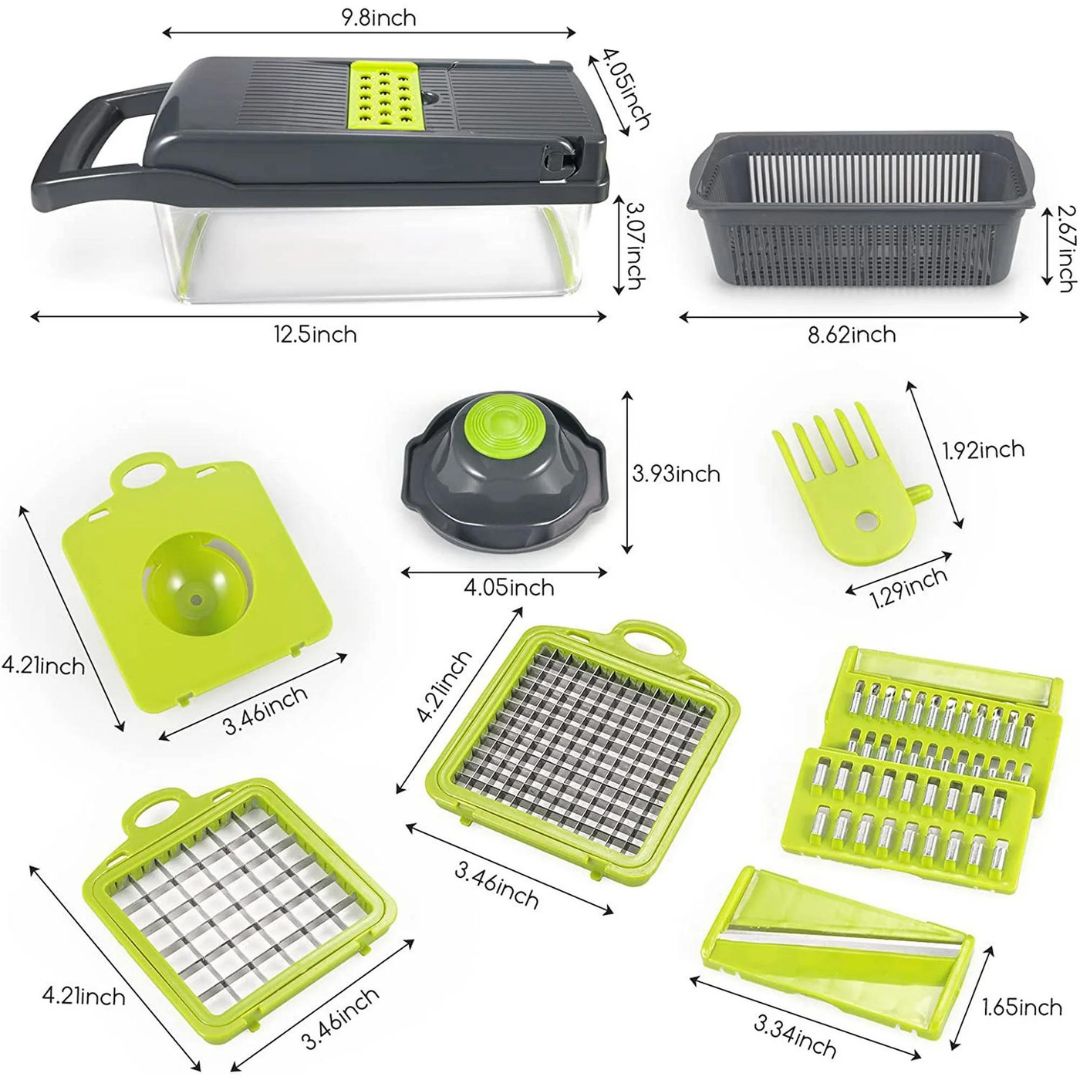 18-in-1 Multi-Function Vegetable Slicer with Safety Grip and Container