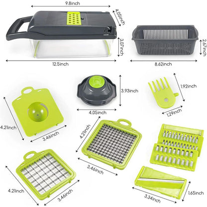 18-in-1 Multi-Function Vegetable Slicer with Safety Grip and Container