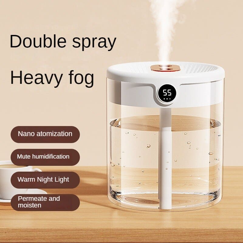 2L Dual Mist Air Humidifier with USB Power and Digital Display