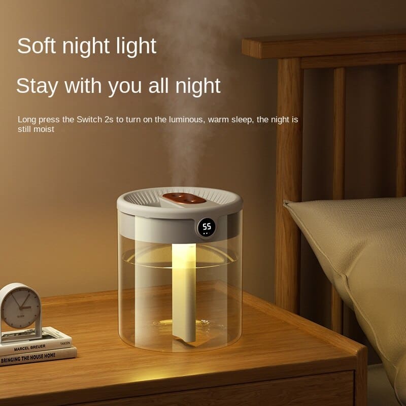 2L Dual Mist Air Humidifier with USB Power and Digital Display