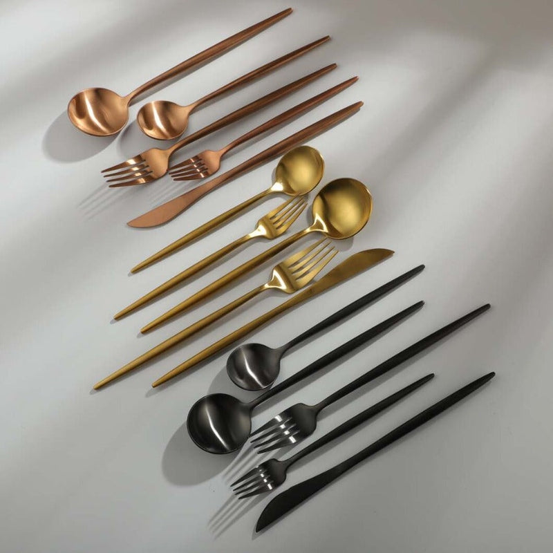Minimalist Matte Gold Stainless Steel Cutlery Set