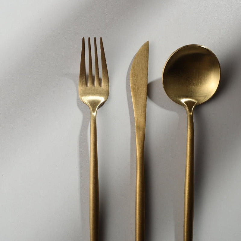 Minimalist Matte Gold Stainless Steel Cutlery Set