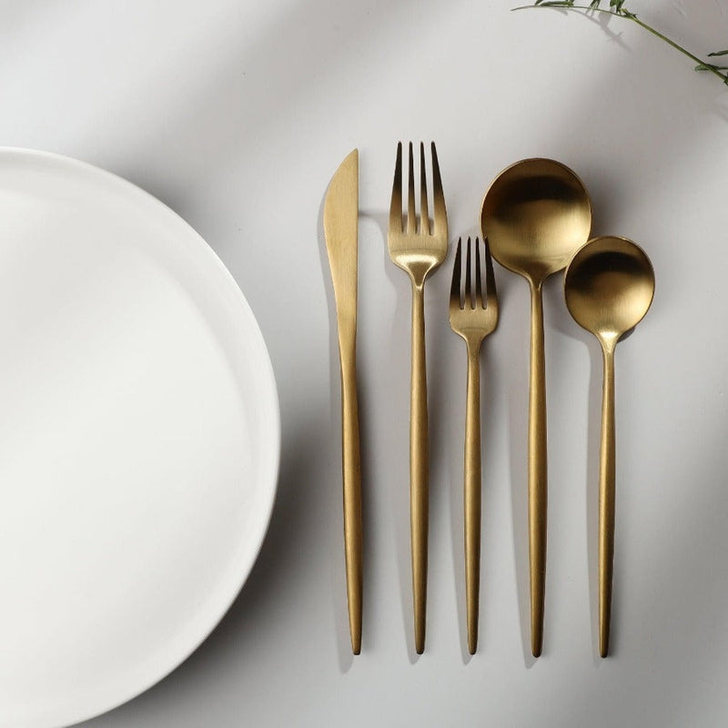 Minimalist Matte Gold Stainless Steel Cutlery Set