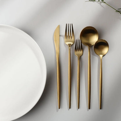 Minimalist Matte Gold Stainless Steel Cutlery Set