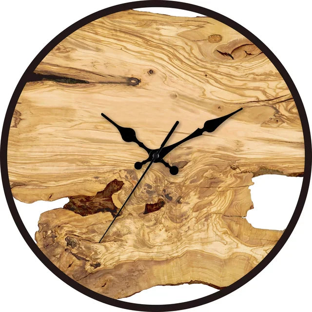 Rustic Wood Grain Wall Clock with Metal Frame