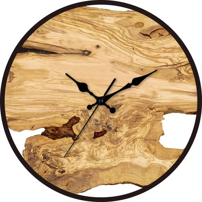 Rustic Wood Grain Wall Clock with Metal Frame