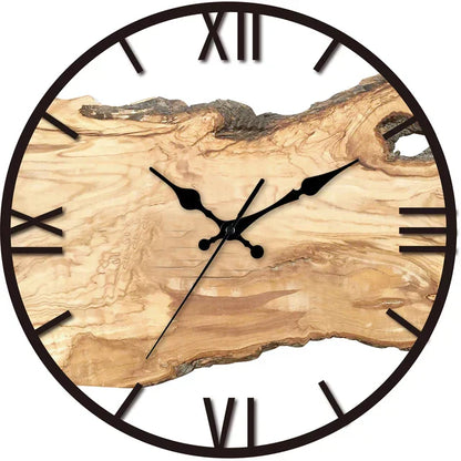 Rustic Wood Grain Wall Clock with Metal Frame
