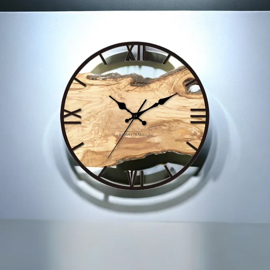 Rustic Wood Grain Wall Clock with Metal Frame