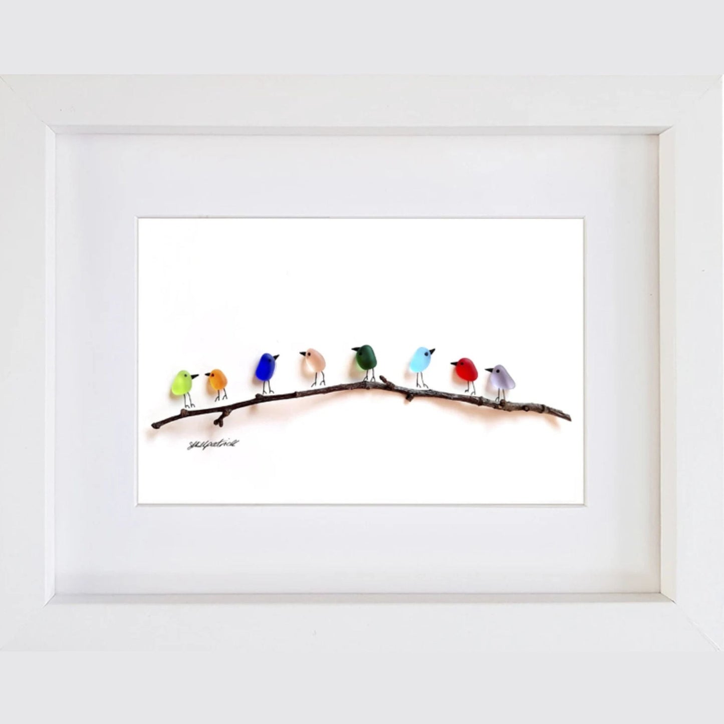 Handmade Sea Glass Wall Art Rainbow Birds Coastal Home Decor