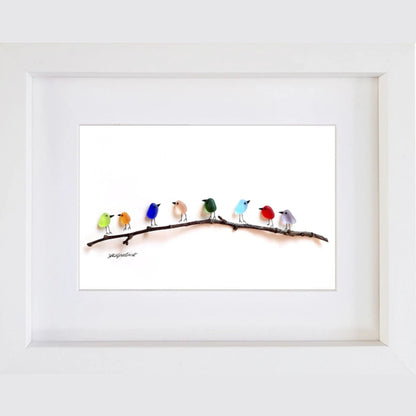 Handmade Sea Glass Wall Art Rainbow Birds Coastal Home Decor