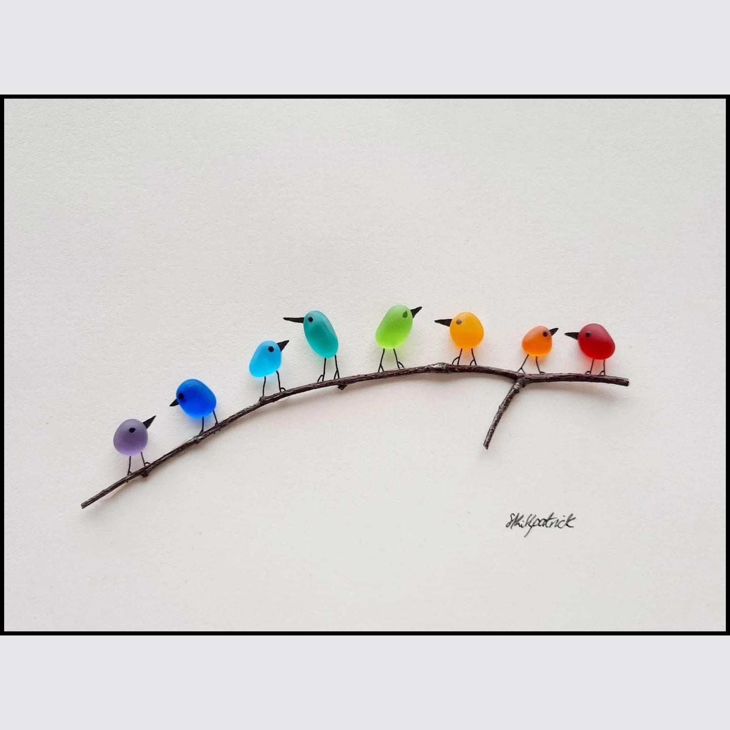 Handmade Sea Glass Wall Art Rainbow Birds Coastal Home Decor